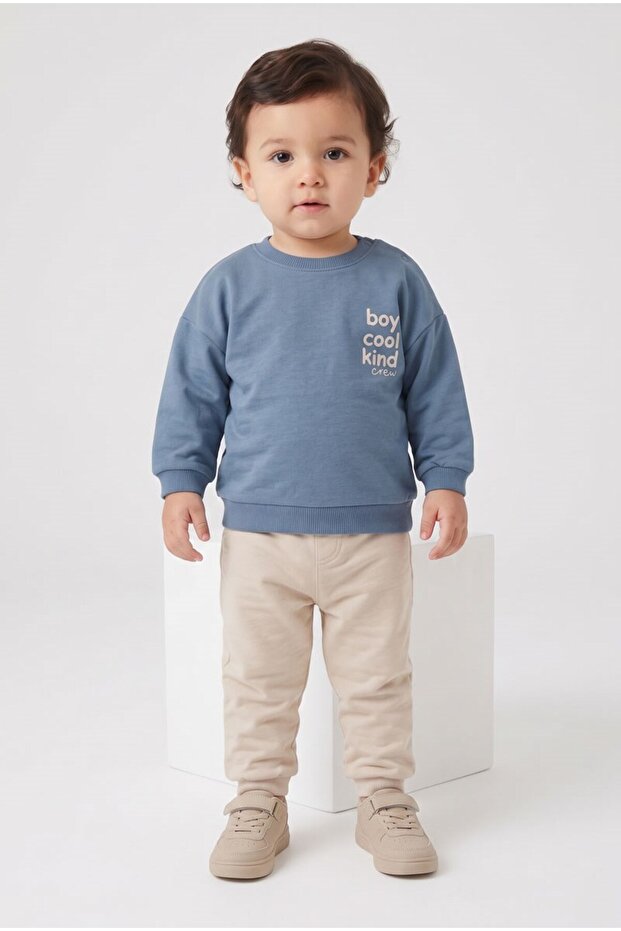 Baby Boy Happy Little Two-Thread Tracksuit Set Blue