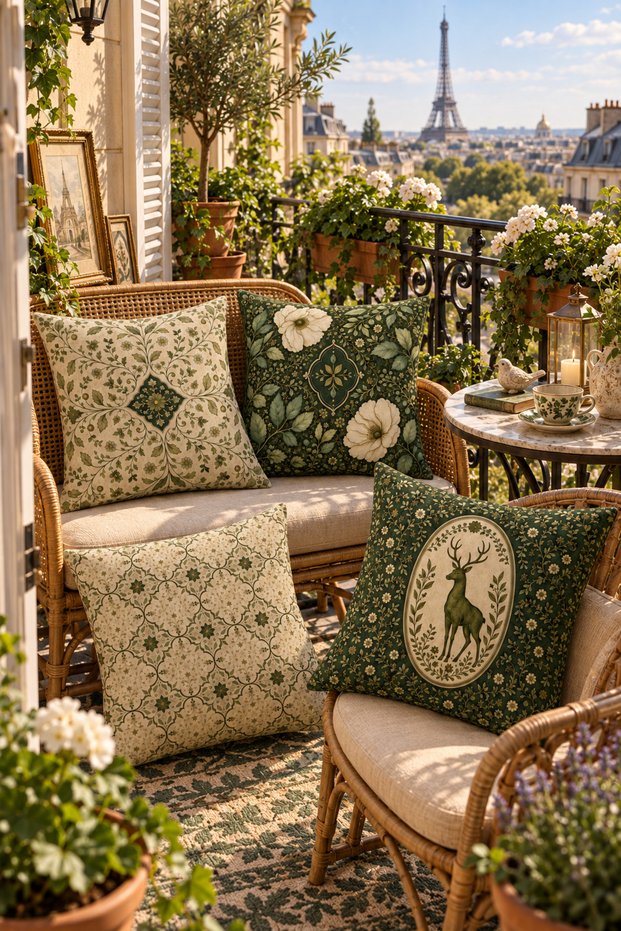 Secret Garden Collection | A Set of 4 Decorative Throw Pillow Covers with Vintage Botanical and Deer Patterns That Add Timeless Elegance to Your Home