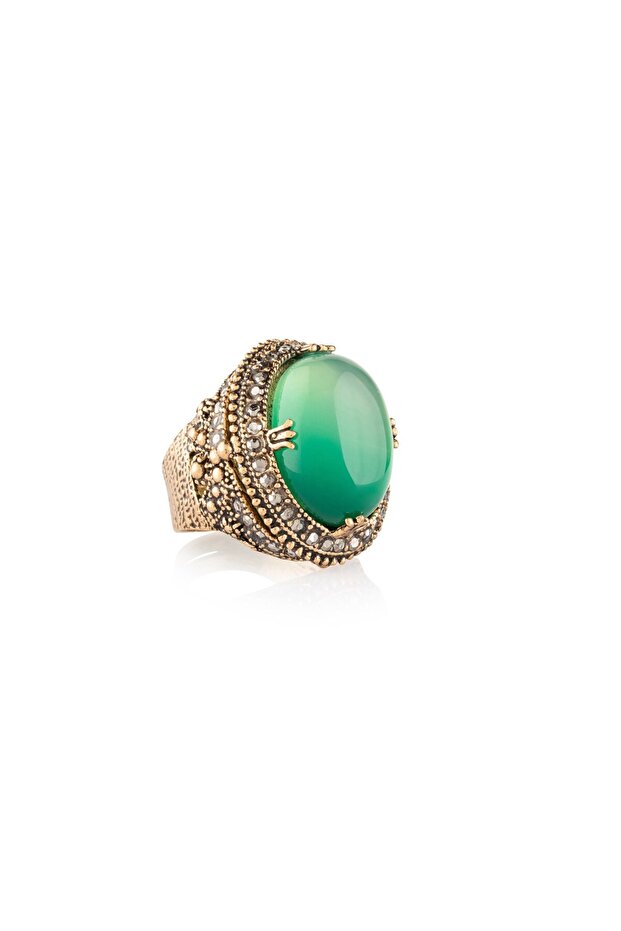 Green Agate Natural Stone Ring (Adjustable) - Ml5