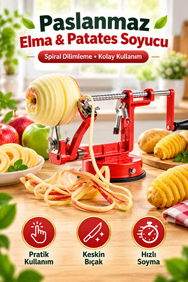 Stainless Steel Apple Potato Peeling Slicing Machine Spiral Peeler Cutter Apparatus