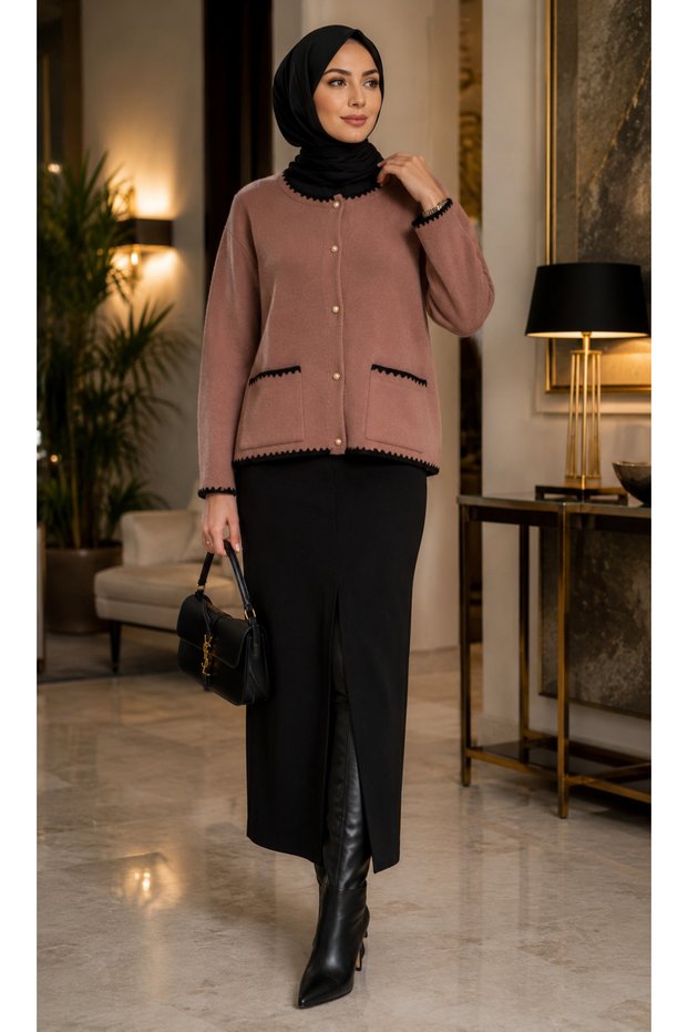 Women's Knitwear Cardigan Detailed Crew Neck Buttoned Pocketed New Season Size 36-42
