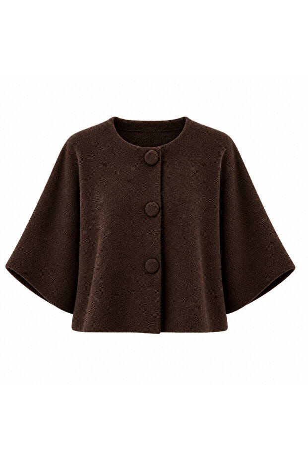 Women's Buttoned Textured Knitwear Poncho Cardigan 26714