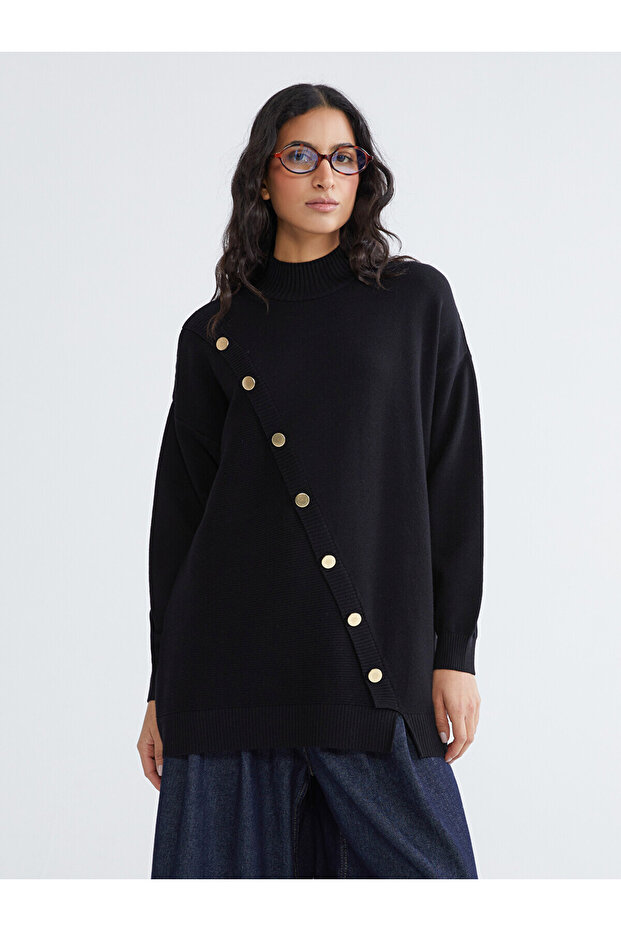 Create your style with uzg store: black mock neck women's knit sweater