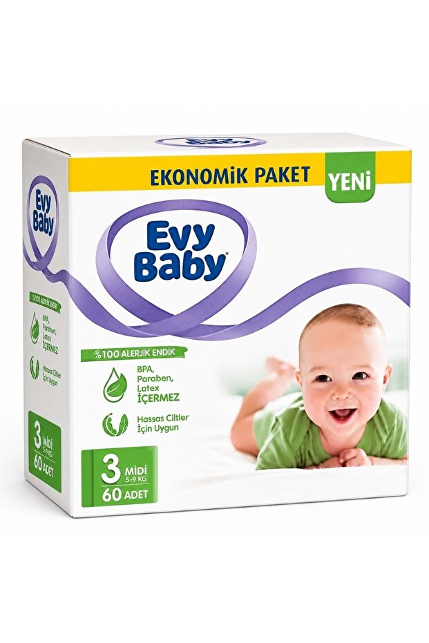 Baby Diapers Size 3 5-9 kg Midi 60 Pieces Super Economical Pk