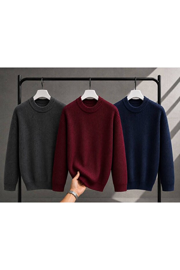 Women's 3-Piece Crew Neck Oversize Knitwear Sweater Soft Knitted Sweater