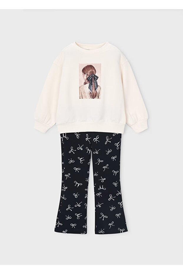 Girl's Crew Neck Sweatshirt and Trousers Set 4738 Black