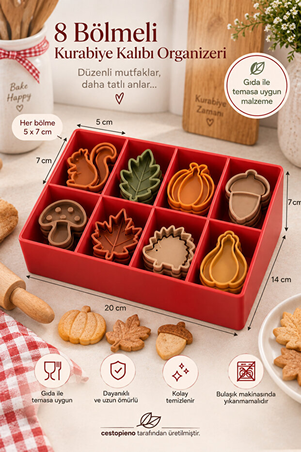 8-Compartment Cookie Mold Organizer – Food Contact Safe, Multi-Purpose Organizer - 20X14 cm - Must Be Washed by Hand.