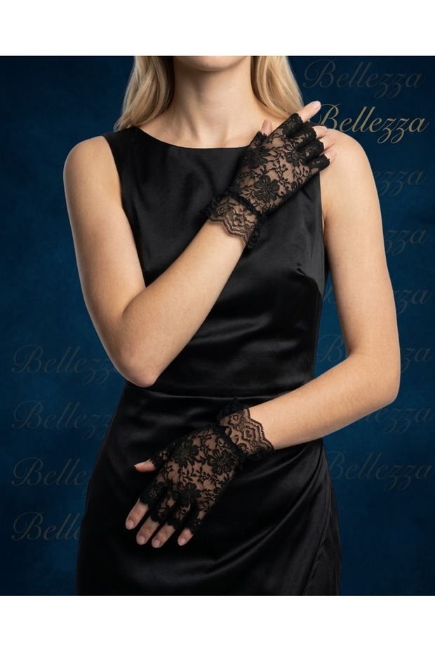 Black Lace Finger Cut Gloves |   Elegant Women's Gloves - Bellezza