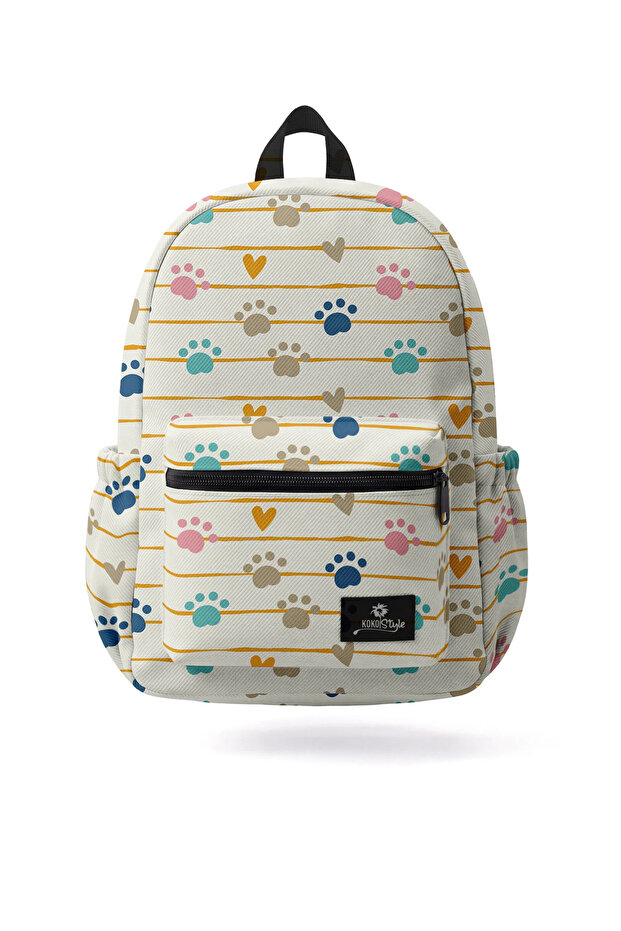 Colorful Paws Patterned School Bag