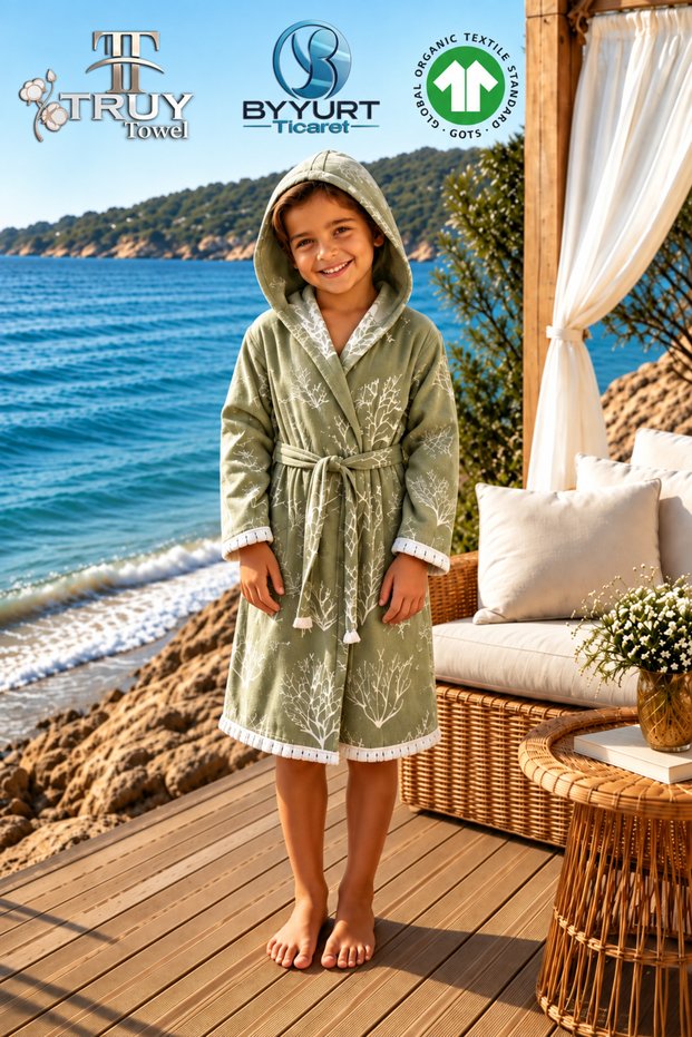 100% Cotton Muslin Jacquard Children's Bathrobe 5-12 Years