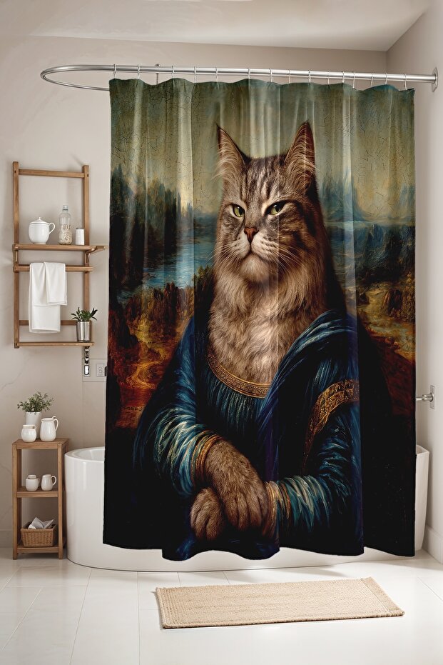 Mona Cat Patterned Bathroom Curtain, Shower Curtain, Bathtub Curtain 175X200Cm