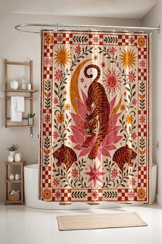 Bohemian Wild Tiger Patterned Bathroom Curtain, Shower Curtain, Bathtub Curtain 175X200Cm