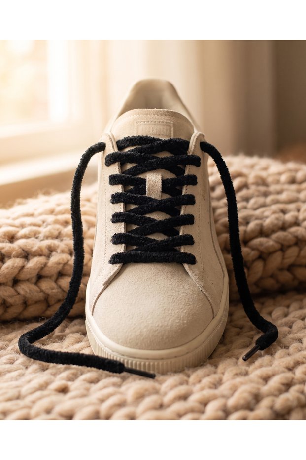 Black Plush Velvet Round Shoelaces 120 cm