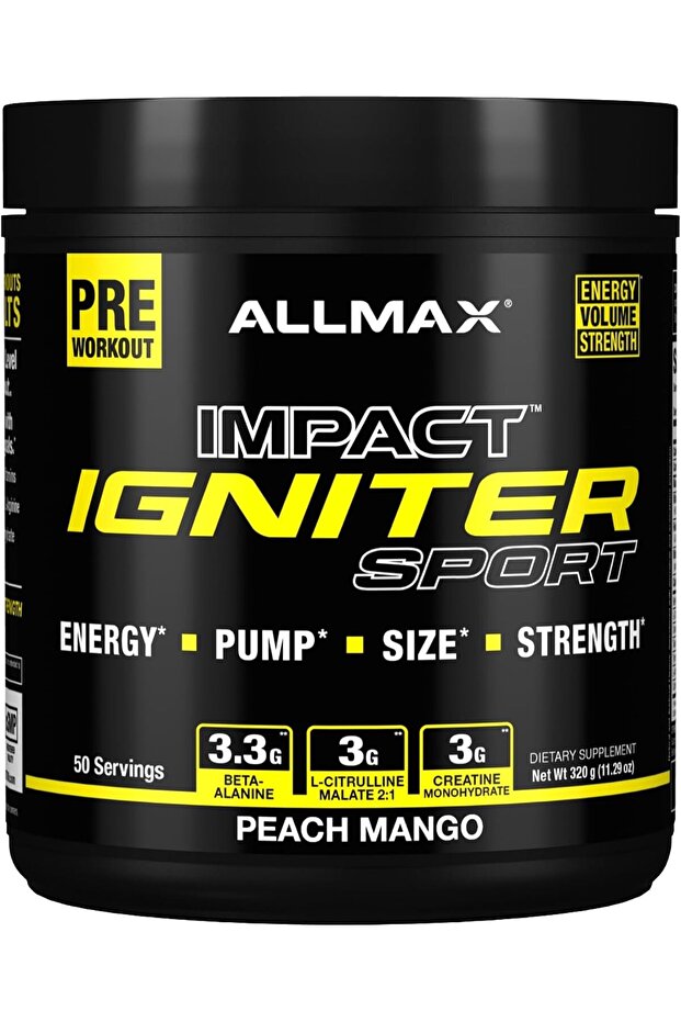 IGNITER Sport Pre-Workout Powder, Peach Mango, 320 g, 50 Servings