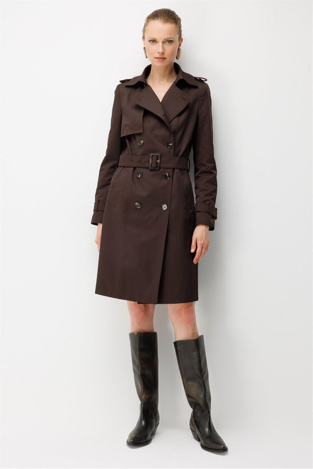 Apoletli Belted Cotton Trench Coat