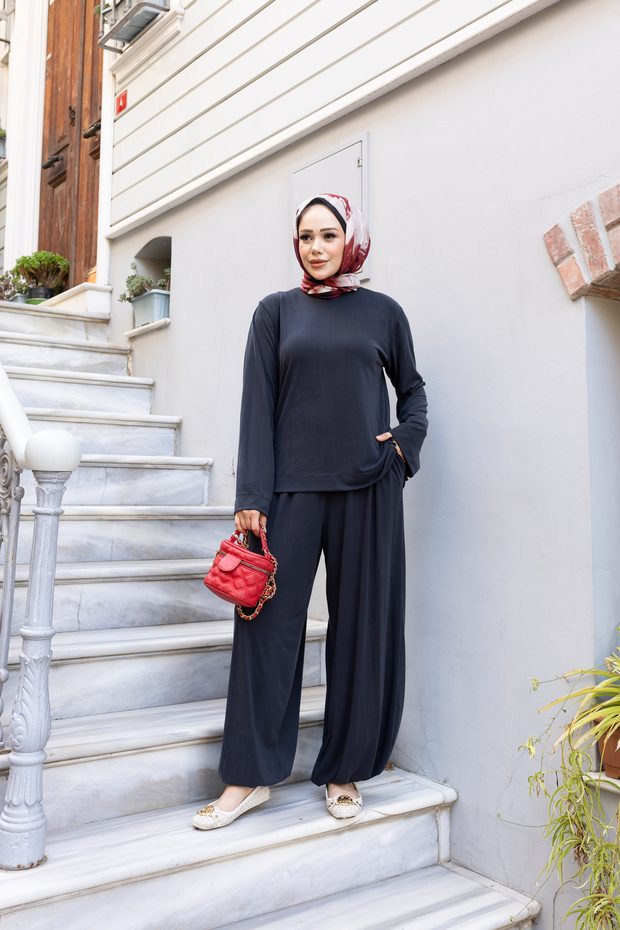 Zümra Premium Elastic Pocketed Modal Single Jersey Double Hijab Tracksuit Set