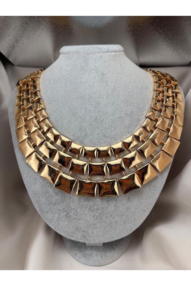 Design Geometric Necklace – Multilayered Square Plate Design Statement Necklace for Women, Stylish Statement Jewelry