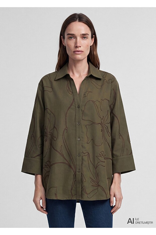 Printed Embroidered Loose Fit Women's Shirt.