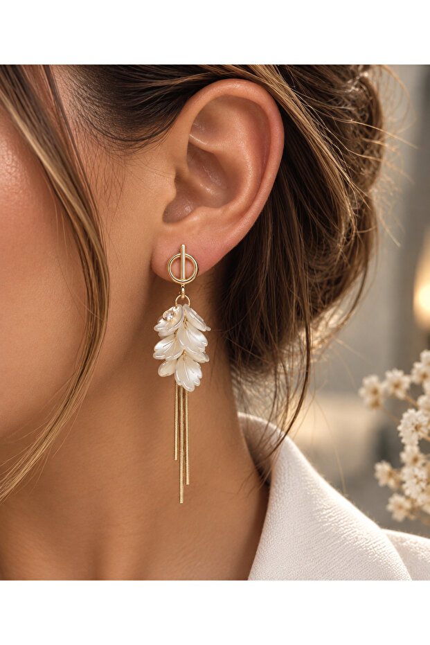 Lily Pearl Flower Dangle Earrings – Gold