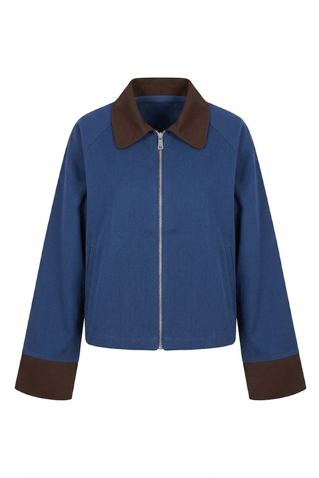 Mendi̇l Collar Jacket with Side Pocket and Zipper, Navy Blue