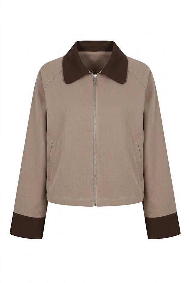 Tissue Pocket Side Pocket Zippered Jacket Camel