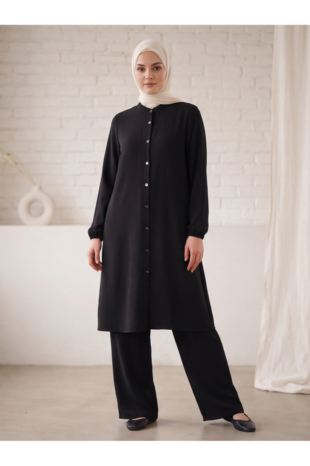 Women's Plus Size Ayrobin Two-Piece Set - Hijab Set Plus Size, High Collar with Buttons