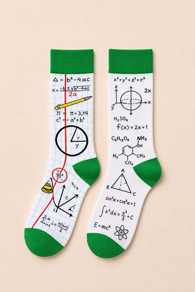 Mathematical Formulas Patterned Unisex Socks – Science and Student Themed 📐 🧪 💚