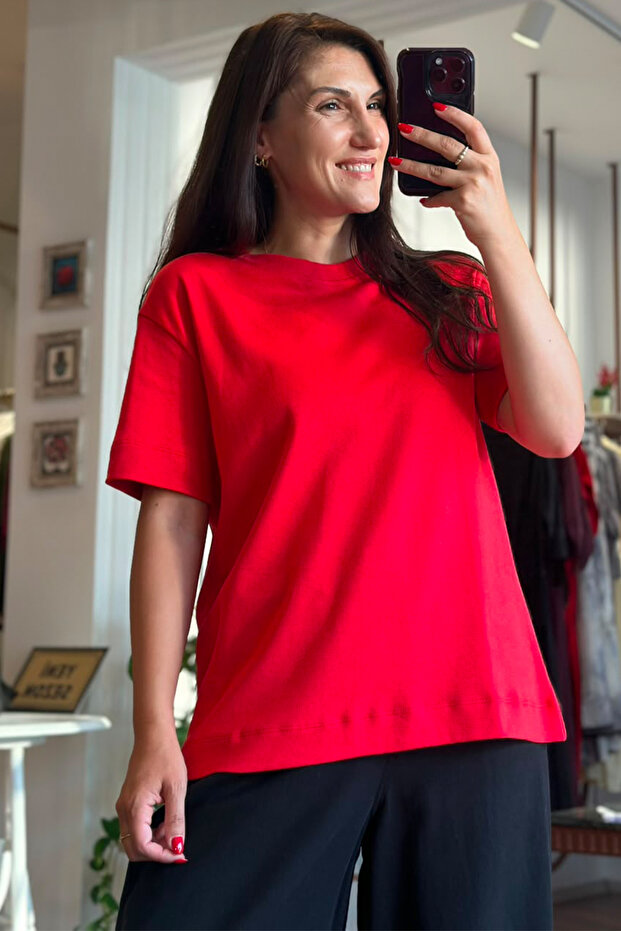 Red Crew Neck Cotton T-Shirt