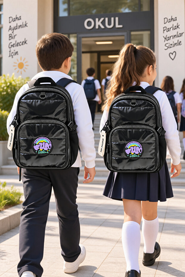 School Backpack Cool Black 3 Compartments Orthopedic A4 Water Bottle Pocket 42X30X18Cm