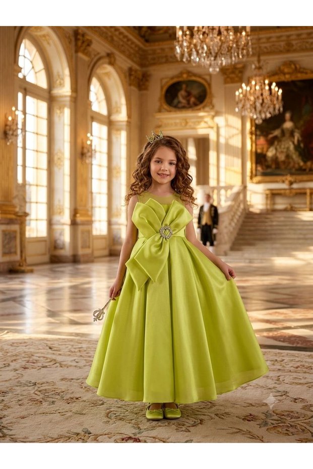 Girl's Dress with Stone Accessories, Crown Detail, Princess, Stylish Dress