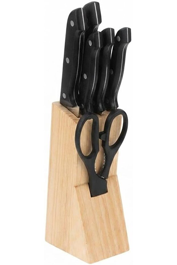 Windce Houseware 7-Piece Kitchen Knife Set with Wooden Block Stainless Steel Blades, Includes Scissors, Ergonomic Handles, Wood Storage Block, Chef, Boning & More