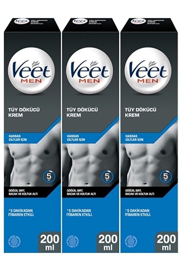 Men's Sensitive Skin Hair Removal Cream 600 ml (3 x 200 ml)