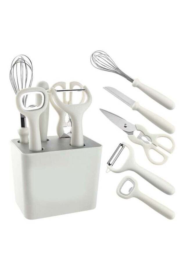 6-Piece Kitchen Utensil Set With Holder | Includes Peeler, Fruit Knife, Grater, Multi-Funct