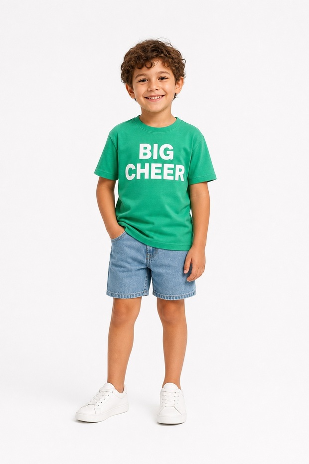 Boy's Printed Denim T-Shirt Shorts Set Summer Casual Model