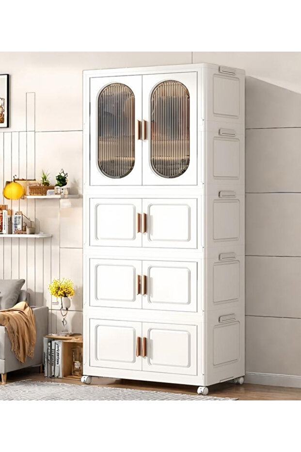 Modern 5-Layer Multi-Purpose Storage Cabinet with Magnetic Doors and Wheels – 168X60X38 cm