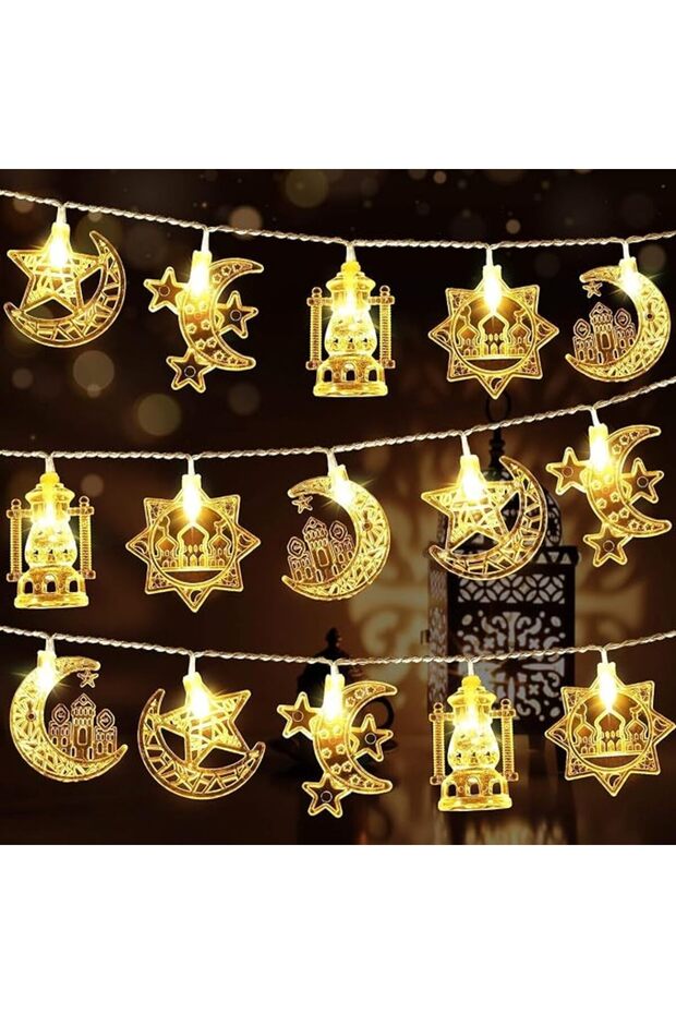 سلسلة مصابيح بنمط الهلال والنجمة لرمضان مصابيح زينة تعمل بالبطارية بطول 3 م، 20 مصباح ليد – بيضاء دا