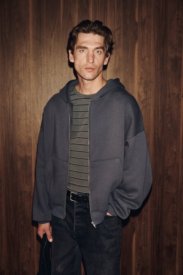 Songulo Men's Zippered Hooded Gray Sweatshirt