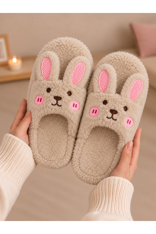 Women's cute rabbit figured warm plush home slippers