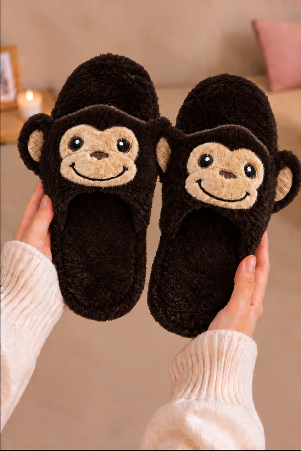 Monkey figured soft comfortable winter slippers plush home slippers