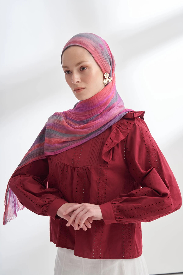 Organic Touch Viscose Blend Patterned Shawl - Powder - Gray