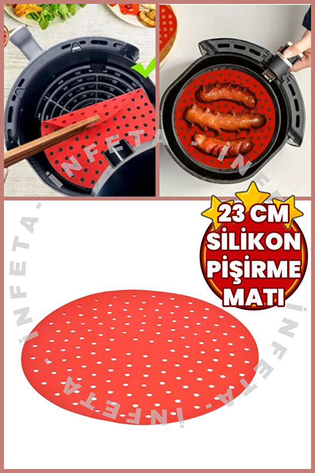 23cm Washable Silicone Oven and Airfryer Baking Mat - Round Non-Stick Baking Paper Mat