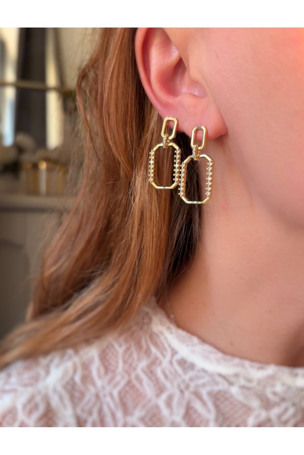 Vip Rectangular Stone Earrings - Large Size