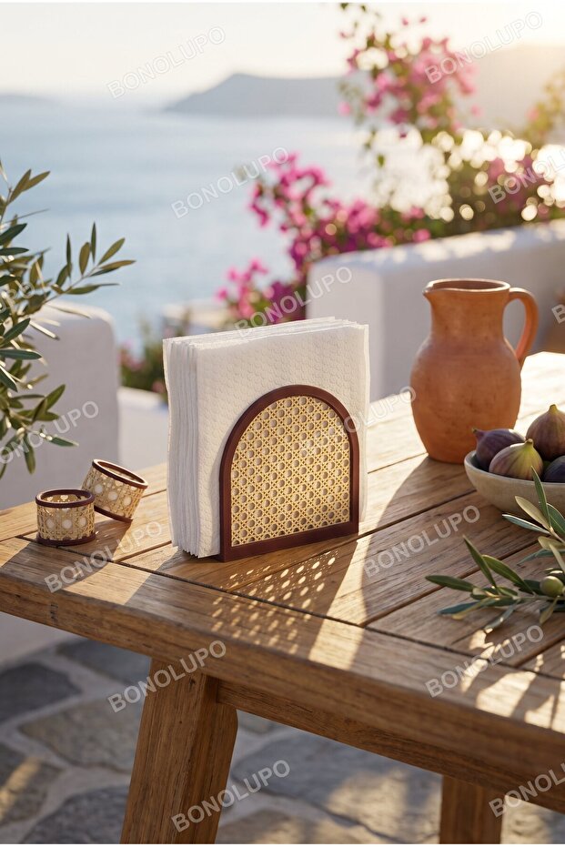 Decorative Rattan Napkin Holder - Modern Desktop Napkin Holder with Wicker Look