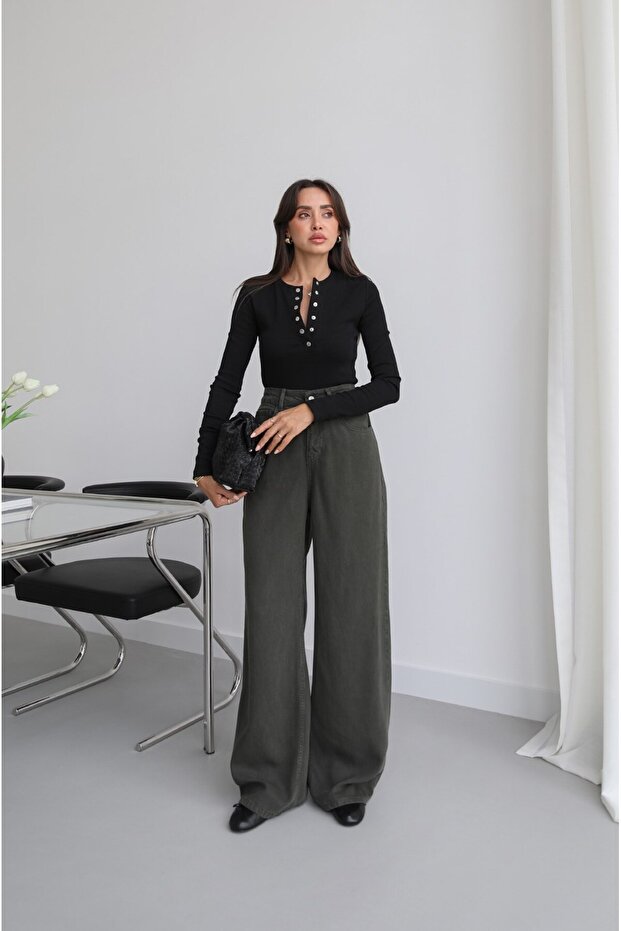 Dark Green Lowell Wide Leg Jean