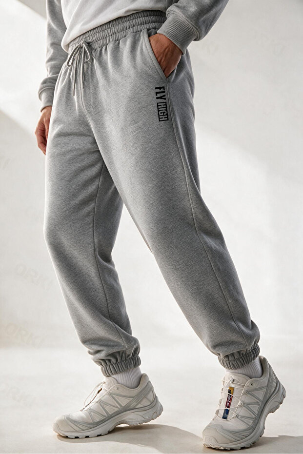 Japanese Tiger and Katana Printed Melange Gray Unisex Jogger Sweatpants