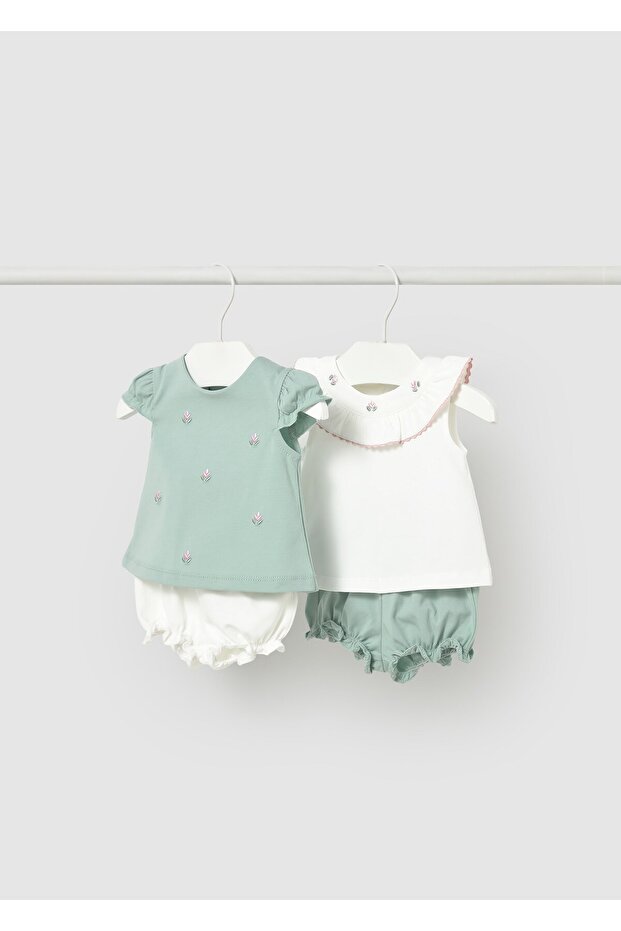 Newborn Baby Girl Four-Piece Combed Cotton Set Green