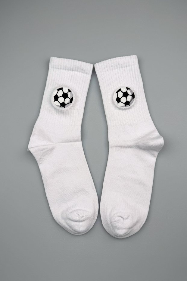 Soccer Ball Patterned Sports Socks - 100% Cotton Men's White Black Football Socks - Football Match Training Cotton Sports Socks
