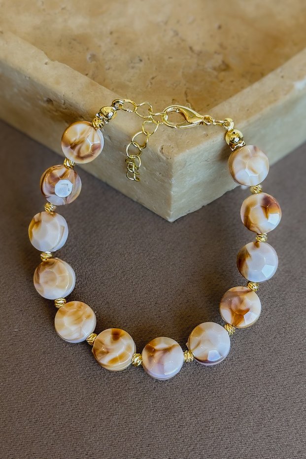 Brown Marble Patterned Faceted Cut Bracelet