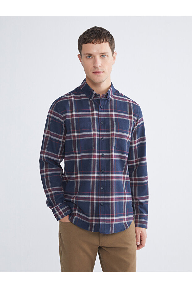 Ozmarka New Season Regular Fit Long Sleeve Plaid Gabardine Men's Shirt