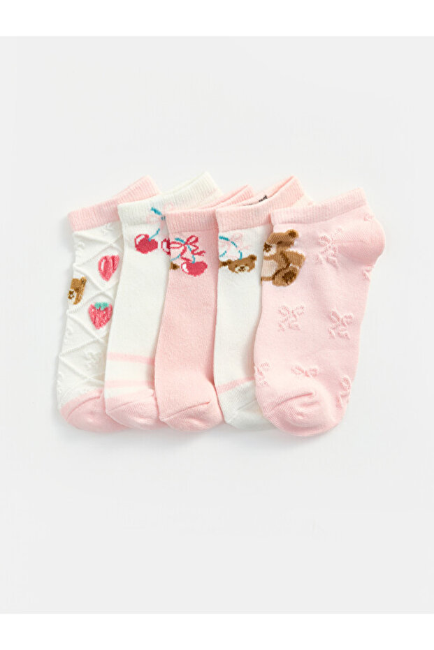 Esvab • Modern & Distinctive Embroidered Girls' Booties Socks, Pack of 5